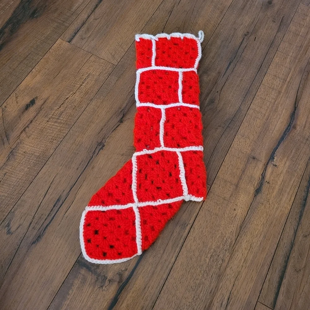 Vintage 70's‎ Christmas Granny Square Handmade Stockings Set of 2
